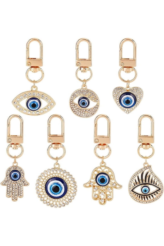 7 Pcs Keychain Heart Eye Keychains Purse Keychain Accessories Hamsa Hand Charm Alloy Rhinestone Pendants Keychain Stitch Markers for Gifts Purse Bag Favors Knitting for DIY