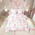 thumbnail image 1 of 7 Pcs Cartoon Castle Comforter Set Twin Size,Princess Floral Bed In A Bag with Flat Sheet and Fitted Sheet Women,Cute Love Heart Print Bedding Set with Pillowcase and Sham, 1 of 6