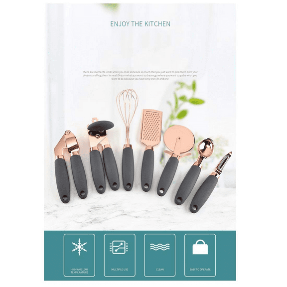 7 Pcs Kitchen Gadget Set Stainless Steel Baking Cooking Utensils Ice Scream Spoon Peeler Garlic Press Cheese Grater Whisk Home