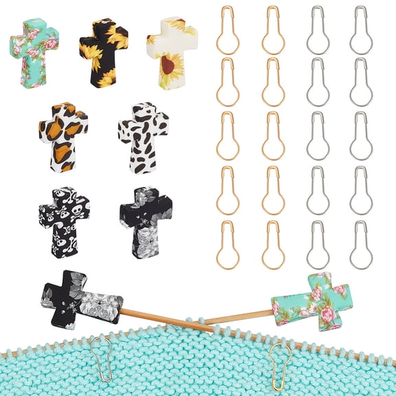 7 Pcs Knitting Needle Stoppers 20 Pcs Knitting Stitch Marker Pins Needle Point Protectors Focal Beads for Pens Stitch Stoppers Knitting Supplies for