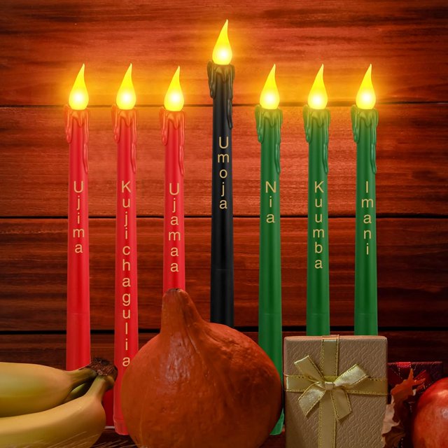 7 Pcs Kwanzaa Candle Set Flameless BatteryPowered Taper Candles with