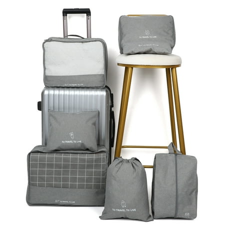 7-Piece Travel Packing Cubes Set for Luggage Organizers, Clothes Storage Bags, Suitcase Accessories in Grey for