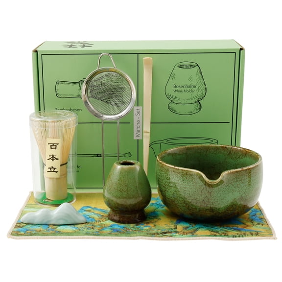 7 Pcs Matcha Whisk Set for Beginners Elegant Bamboo Japanese Matcha Tea Making Kit with Whisk Holder Scoop Sifter for Tea Lovers