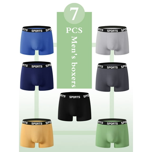 7 Pcs! Men's Boxers, "SPORTS" Waist Design, Colorful Matching Super Eye-Catching,Snug Without Tightness
