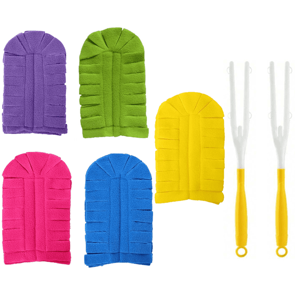 7 Pcs Microfiber Duster Refills Set, Including 2 Yellow Short Handle, Purple, Green, Yellow, Rose Red, Blue, Reusable Duster Refills for Home, Car, and Office, 4.7 x 7.7 in