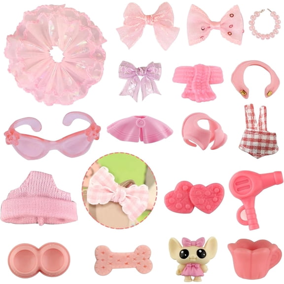 7 Pcs Mini Pet Figure Accessories Set - Random Dress Clothes Bow Collar Food Drink for lps Shorthair Cat Collie Dachshund Cocker Spaniel