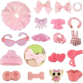 7 Pcs Mini Pet Figure Accessories Set - Random Dress Clothes Bow Collar Food Drink for lps Shorthair Cat Collie Dachshund Cocker Spaniel