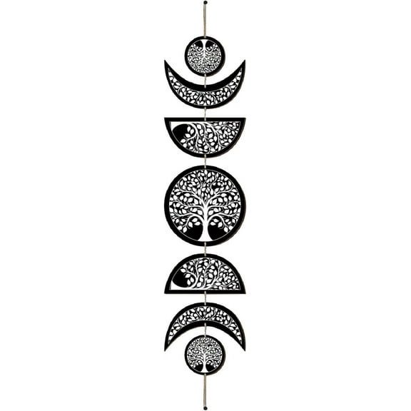 7 Pcs Moon Phase Wall Decor Boho Moon Wall Hanging Display Nordic Wood Wall Art Tree of Life Hollow Home Decoration Wall Mounted Decal for Bedroom Living Room Apartment 31x6.2 Inch Mixed Color