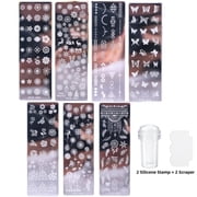 7 Pcs Nail Art Stamping Plates, Jademall Nail Stamping Plates with 2 Silicone Stamp + 2 Scraper, Flower/Snowflake/Geometric Triangle/Butterfly/Rose/Dandelion/Dreamcatcher