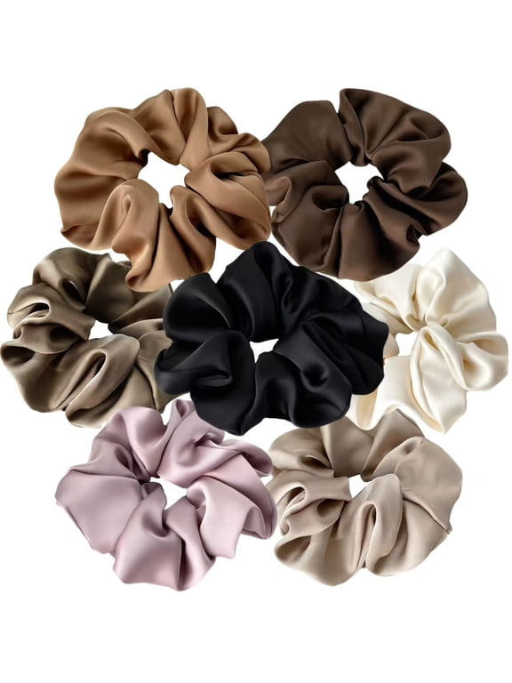 7 Pcs Neutral Color Satin Scrunchies Soft Hair Ties Fashion Hair Bands Elastic Bracelets Ponytail Holders Hair Accessories for Women Girls (4.7 Inch)