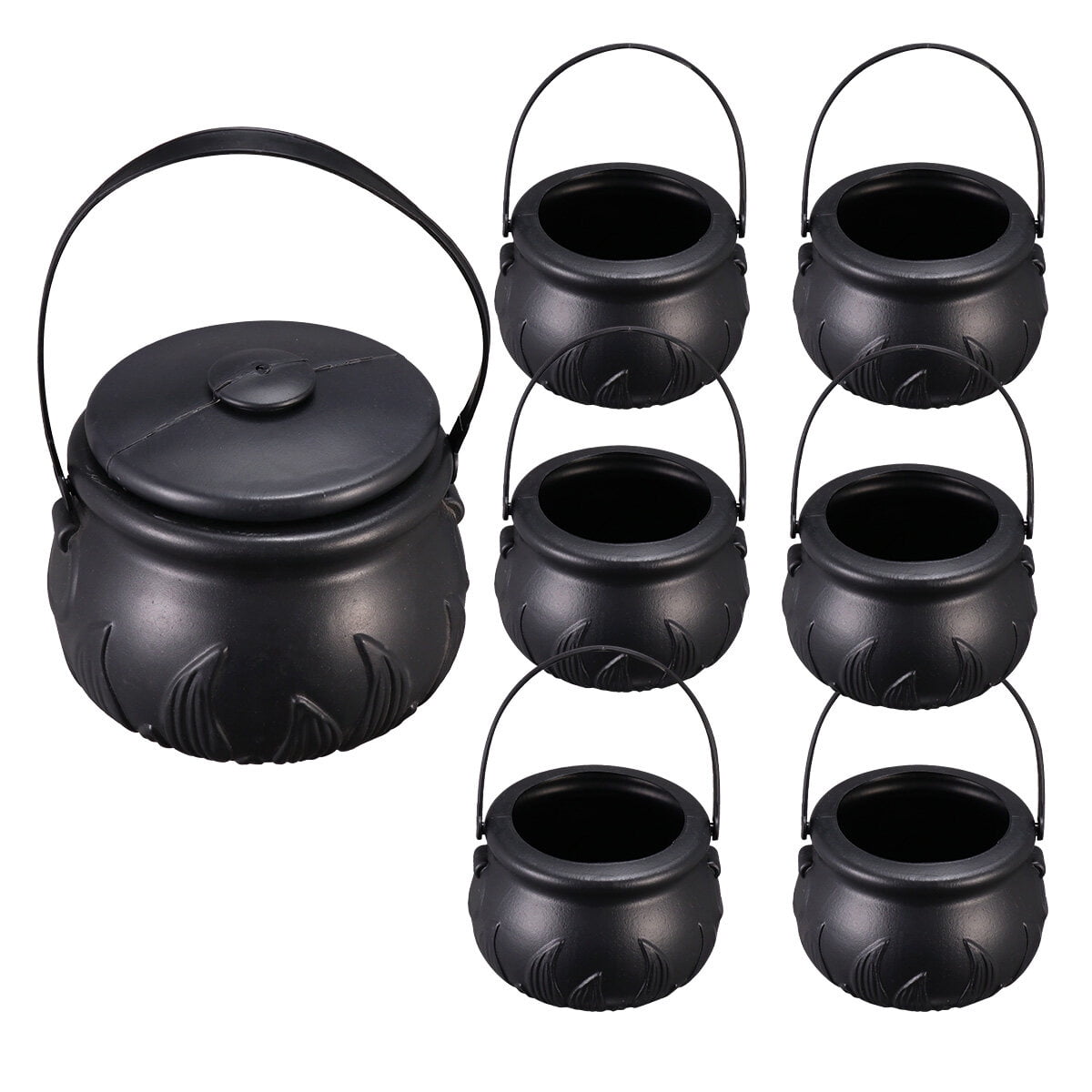 7 Pcs Novelty Candy Kettles with Lid Halloween Black Kettles Candy