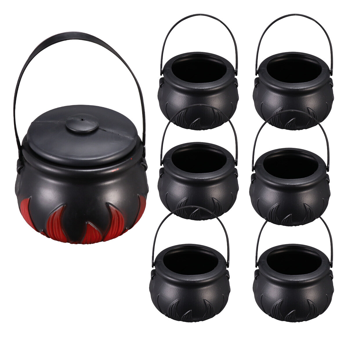 7 Pcs Novelty Candy Kettles with Lid Halloween Black Kettles Candy