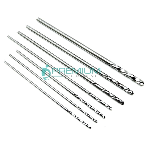 7 Pcs Orthopedics Drill Bits 1.5mm, 2.0mm, 2.5mm, 2.7mm, 3.2mm, 3.5mm, 4.5mm PREMIUM INSTRUMENTS