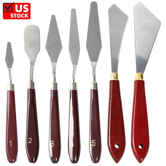 7 Pcs Painting Knife Set Spatula Palette Knife Stainless Steel Drawing Scraper Oil Painting Accessories with Wood Handle for Art Acrylic Draw Color Mixing Supplies