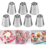 7 Pcs Piping Tips Round Hole Cake Frosting Nozzles Set Stainless Steel Cupcake Decorating Tool Russian Pastry Icing Dispensers for Baking Cookies Puff Cream Bag Filler