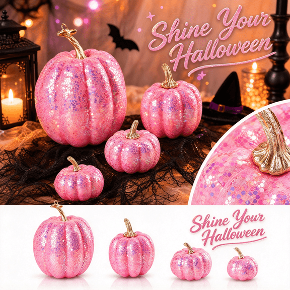7 Pcs Pumpkin Decor Set 3D Foam Pumpkin, Rustic Fall Faux Pumpkins Tabletop Decor Flocked Autumn Centerpiece Mantel Decoration for Halloween Harvest Home Kitchen(#3)