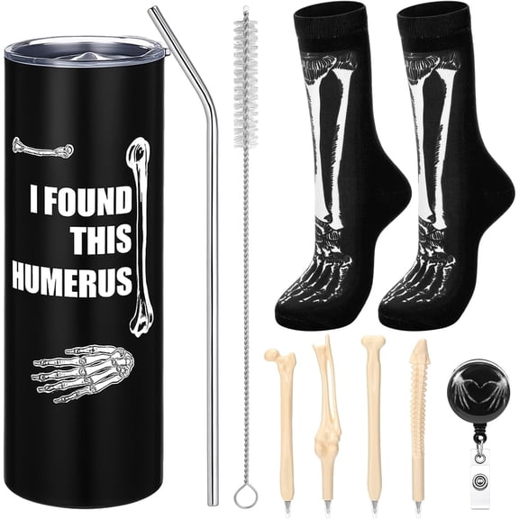7 Pcs Radiology Gifts for Doctors X-Ray Tech Gifts I Found That Humerus 20 oz Tumbler Skeleton Socks X-Ray Badge Reel Bone Shape Ballpoint Pens Appreciation Nurse Medical Student