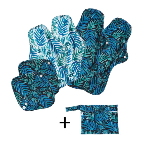 7 Pcs/Set Bamboo Charcoal Cloth Menstrual Pads/Reusable Sanitary Pads/Mama Panty Liners,Including 1Pc Mini Wet Bag +6Pcs (2S,2M,2XL) Reusable Cloth Pads