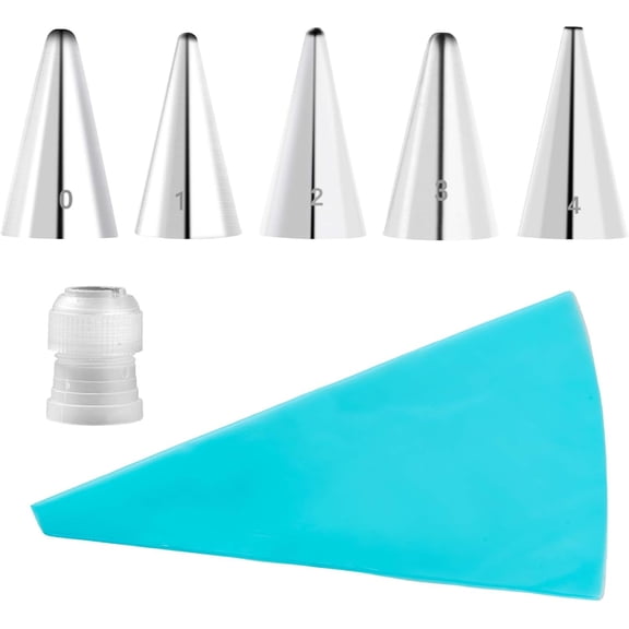 7 Pcs-Set Cake Decorating Tips (5 Writing Tube,1 Coupler,1 Silicone Pastry Bag)
