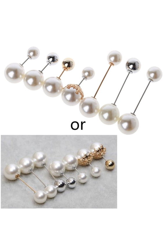 7 Pcs/Set Double Faux Pearl Brooch Creative Sweater Shawl Clip Safety Pins D