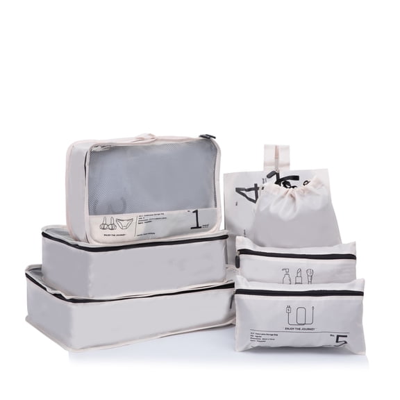Travelhouse 7 Pcs Set Packing Cubes for Travel Suitcase Luggage Organizer Bags.Beige