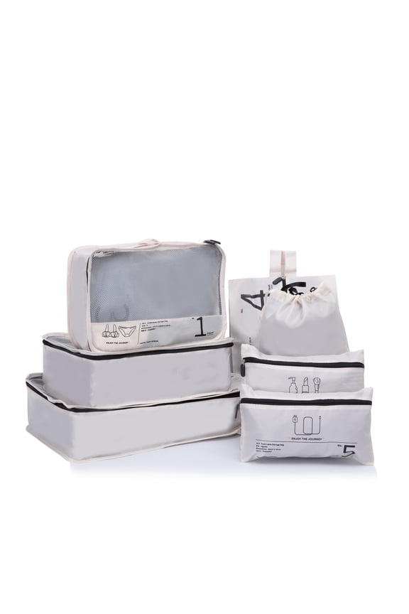 7 Pcs Set Packing Cubes for Travel Suitcase Luggage Organizer Bags.Beige