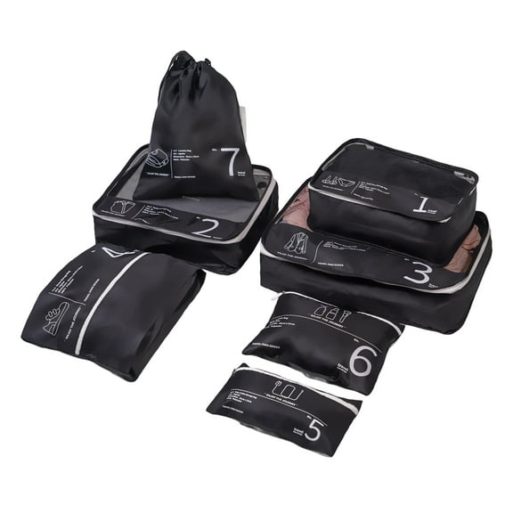 Travelhouse 7 Pcs Set Packing Cubes for Travel Suitcase Luggage Organizer Bags.Black