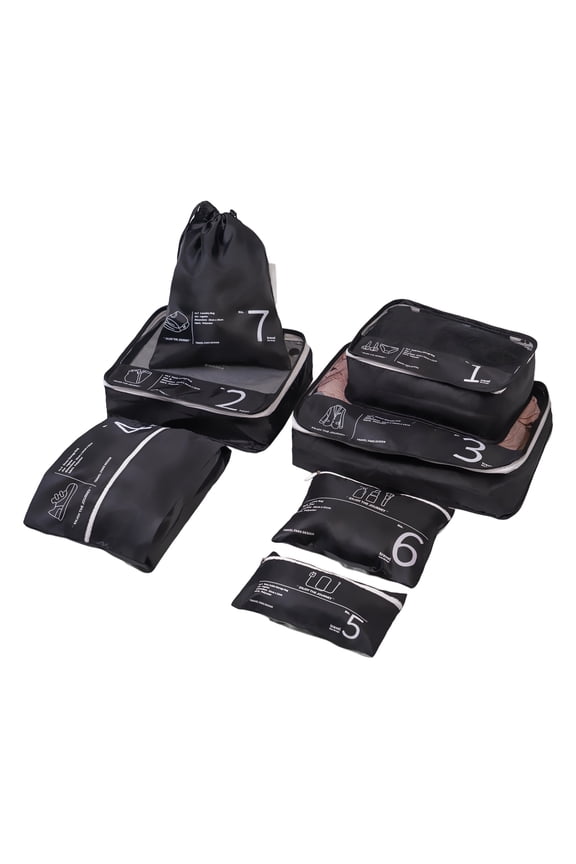 7 Pcs Set Packing Cubes for Travel Suitcase Luggage Organizer Bags.Black