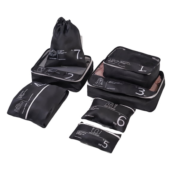 Travelhouse 7 Pcs Set Packing Cubes for Travel Suitcase Luggage Organizer Bags.Black