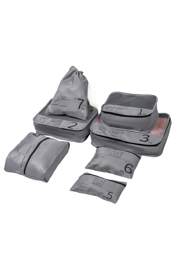 7 Pcs Set Packing Cubes for Travel Suitcase Luggage Organizer Bags.Gray