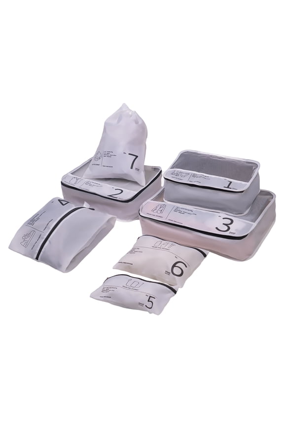 7 Pcs Set Packing Cubes for Travel Suitcase Luggage Organizer Bags.White