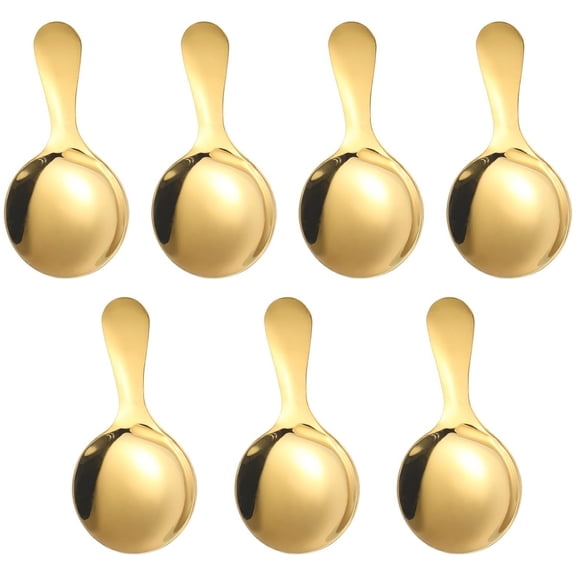 7 Pcs Short Handle Spoons Gold Mini Scoops Small Scoops for Canisters Small Round Soup Spoons Candy Scoops Sugar Spoons Stainless Steel Spoons for Tea Dessert
