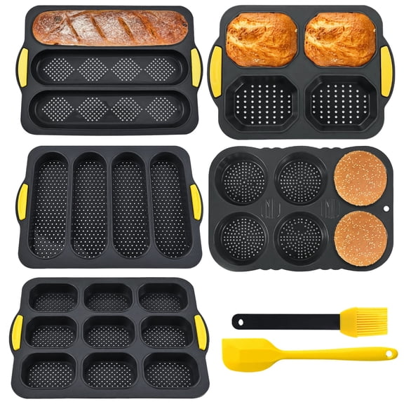 7 Pcs Silicone Baking Molds Set, Nonstick Bread Cake Pans, Multi-Oval, Hamburger Buns, Bread Loaf Pan, Oven Safe Bakeware, Easy Release Kitchen Tool Kit