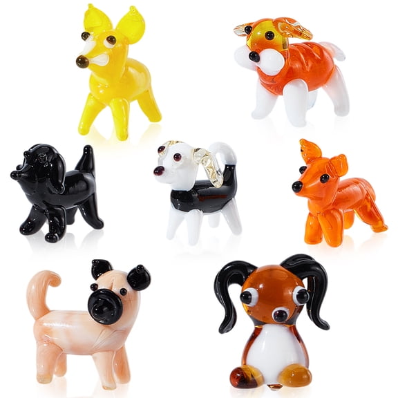 7 Pcs Small Glass Dog Figurines 7 Style Puppy Animal Ornament Statues for Table Home Decoration Dachshund Dog Glass Display Miniature Collectible