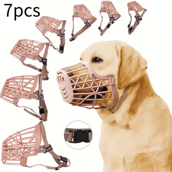 7 Pcs Soft Plastic Dog Muzzle, Anti Bite Adjustable Pet Muzzles, Dogs Training Mouth Cover Mesh Cage