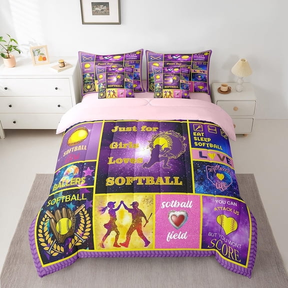 7 Pcs Softball Bed in A Bag Full Patchwork Bedding Set with Sheets for Kids Teens Girls Boys
