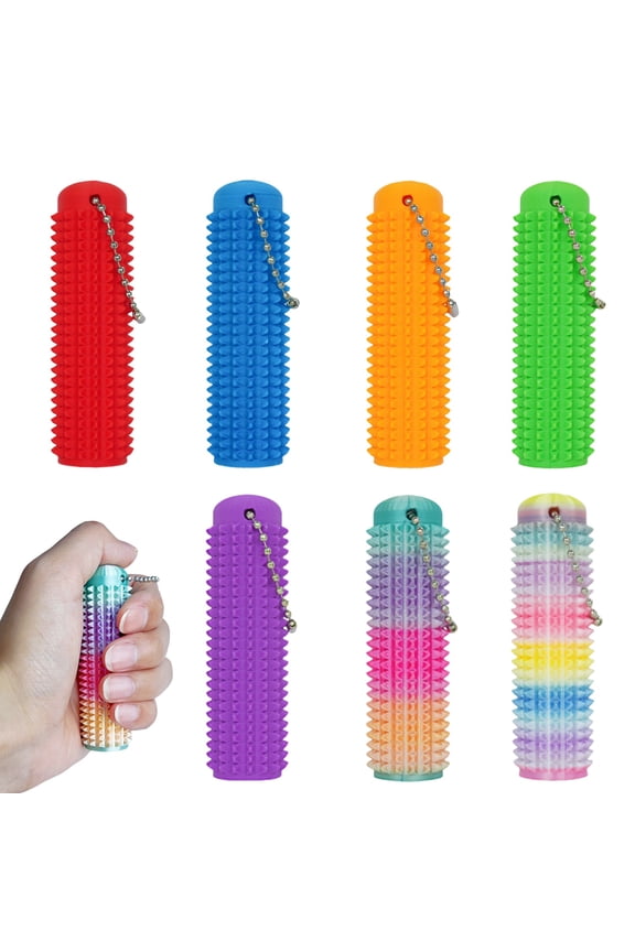 7 Pcs Spiky Grippie Stim Keychain, Calming Fidget Keychain for Anxiety Relief, Hard Spiky Massagefor Stress Reduction and Focus, Novelty Gifts for Friends