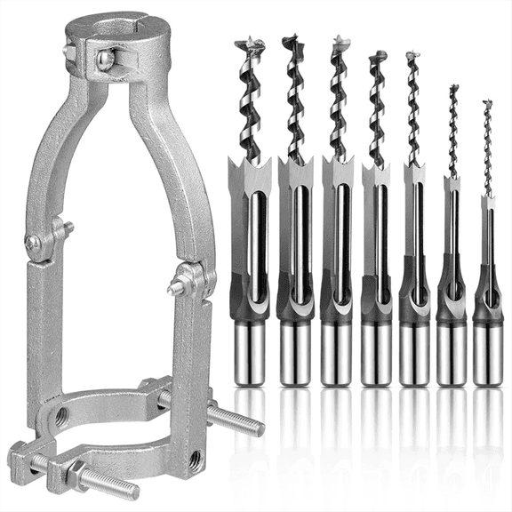 7 Pcs Square Hole Drill Bit with 1 Square Hole Drill Bit Adapter Mortising Chisel Set, Power Tool for Drill Machines