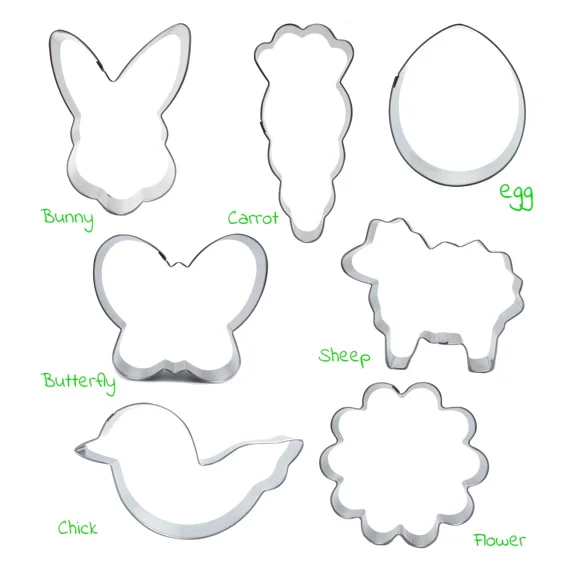 7 Pcs Stain Steel Easter Cookie Cutter Set - Egg Carrot Bunny Flower Sheep Etc