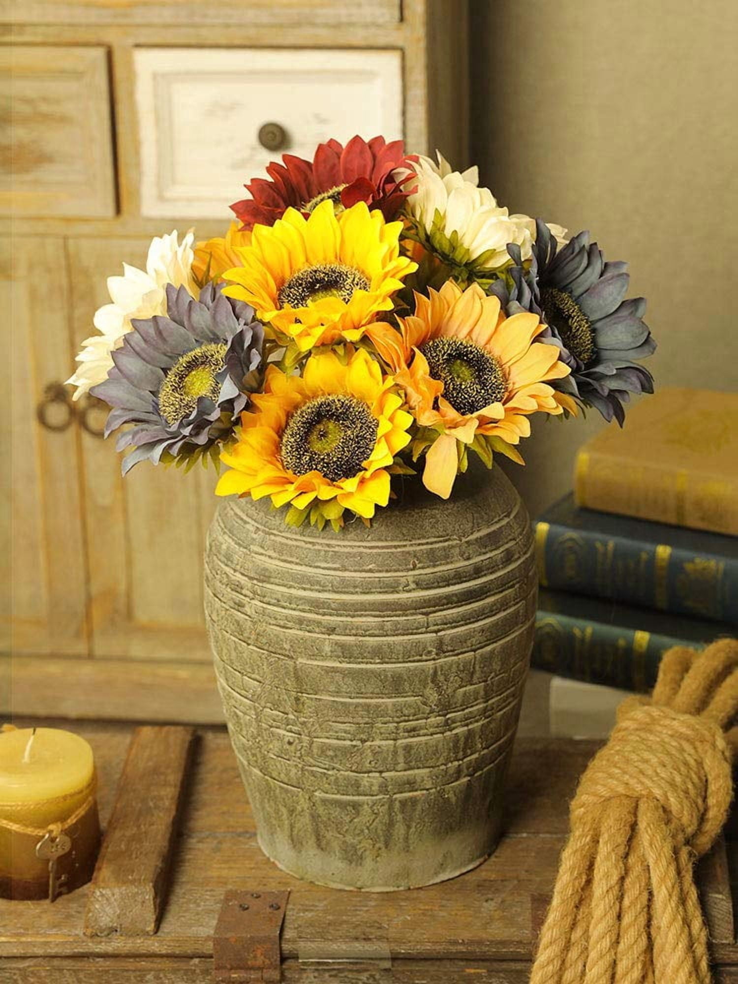 7 Pcs Sunflowers Artificial Fake Flowers, Silk Faux Plants Sunflowers ...