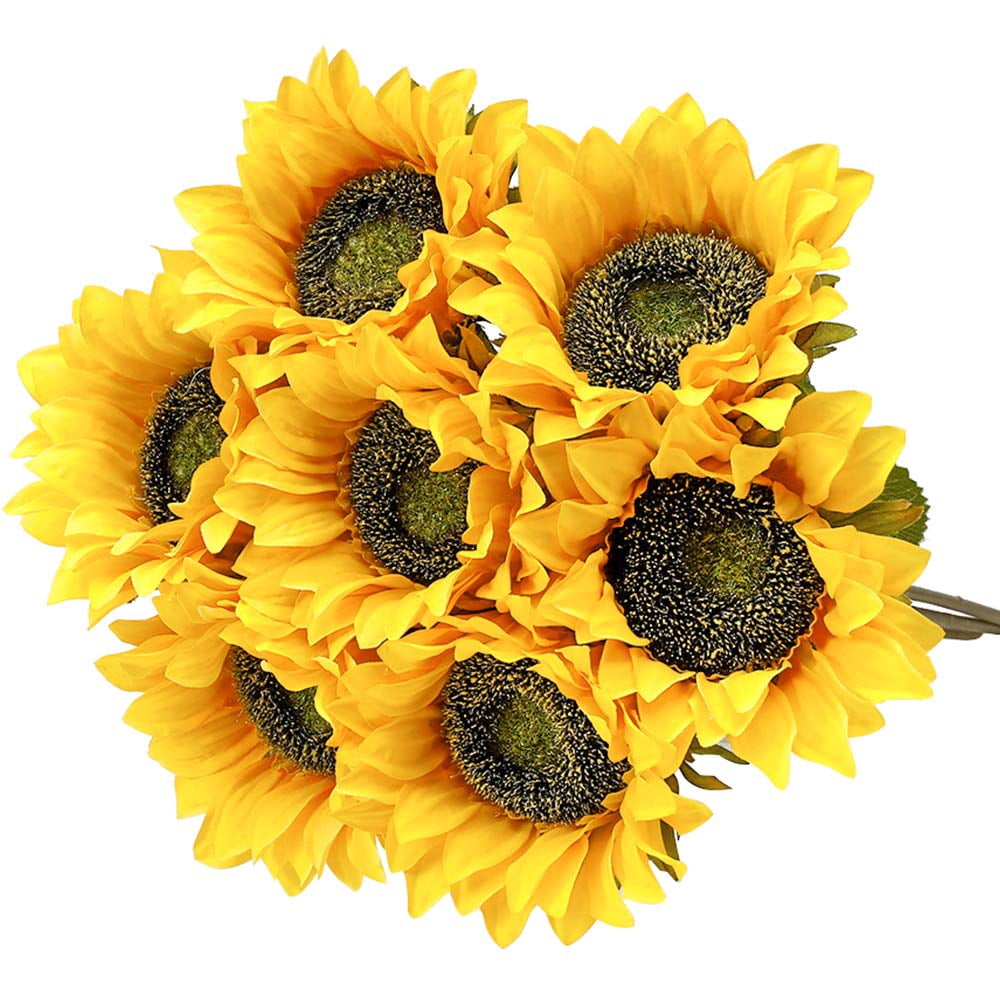 7 Pcs Sunflowers Artificial Fake Flowers, Silk Faux Plants Sunflowers ...