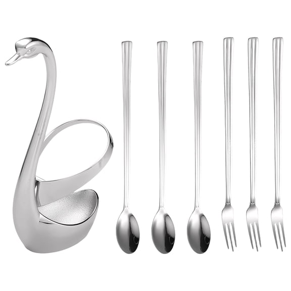 7 Pcs Swan Appetizer Forks Set, 304 Stainless Steel Dessert Forks Spoons with Swan Base Holder, Elegant Flatware for Party Table Decoration