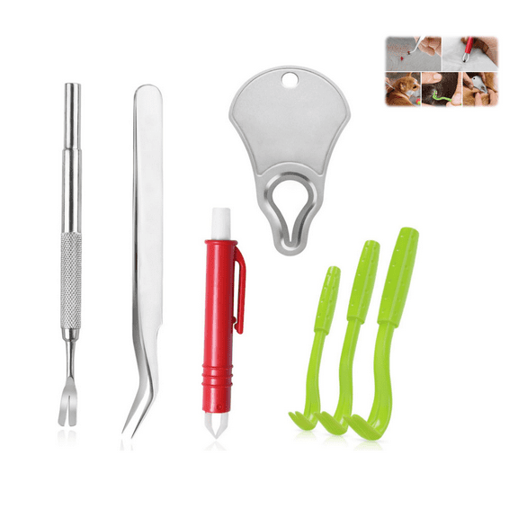 7 Pcs Tick Removal Tool Set with Twist-Action Tweezers and Remover Tick Key, Quick & Safe Tick Remover for Dogs & Cats & Humans
