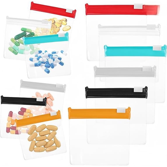 7 Pcs Travel Pill Pouches Zippered Set, Portable Medicine Organizer, Reusable Translucent Plastic Bag for Sports Events, Concerts, Daily Meds