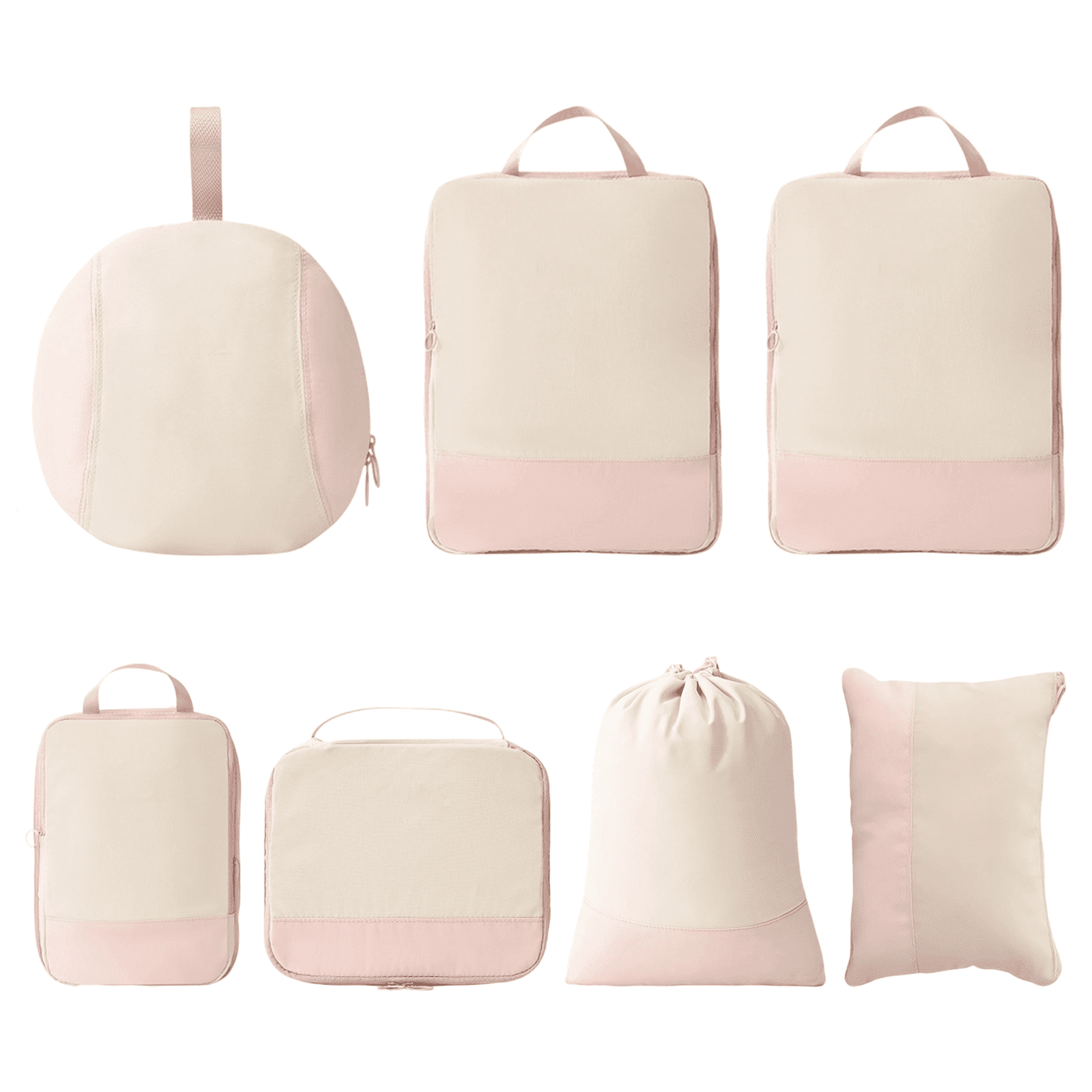 7 Pcs Travel Polyester Storage Bags Set, Compression Multi-Functional Luggage Organizers, Space-Saving Packing Cubes with Stylish Color-Blocked Design
