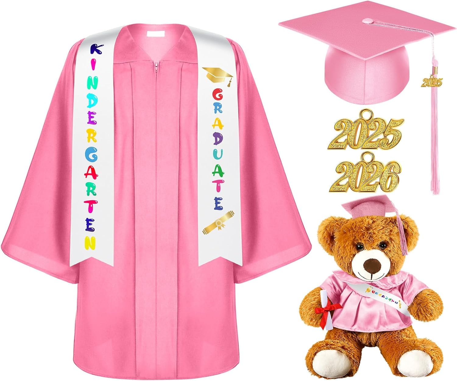 7 Pcs Unisex Matte 2025 Kindergarten Preschool Graduation Gown and Cap ...