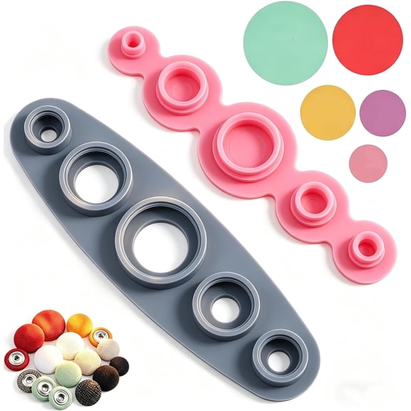 7-Pcs Universal Cover Button Maker with 5 Fabric Template, 5 Sizes (11mm, 15mm, 19mm, 23mm, 29mm), Silicone & Plastic, DIY Fabric Button Making Tools