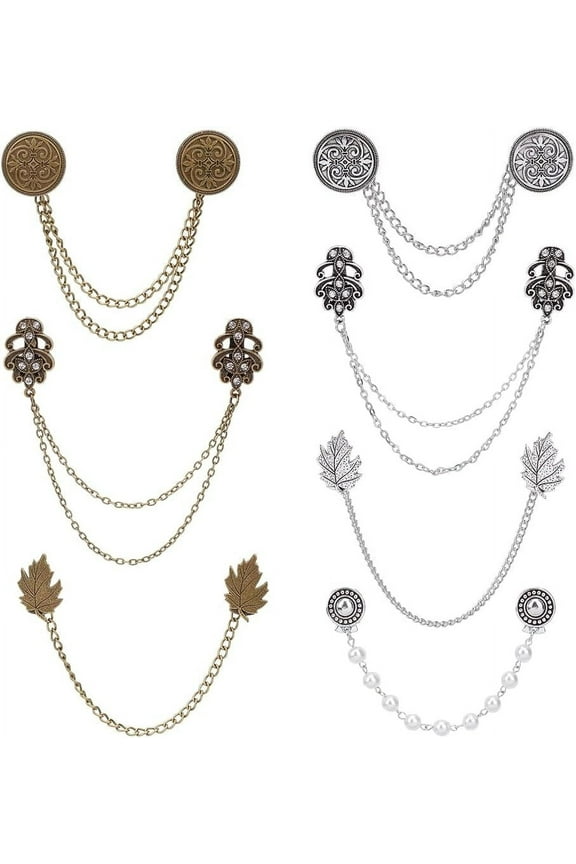 7 Pcs Vintage Sweater Shawl Clips for Women Alloy Collar Chain Pins Retro Cardigan Clip Cloak Clasp Tie Chain for Men's Suits and Shirts Decorations DIY