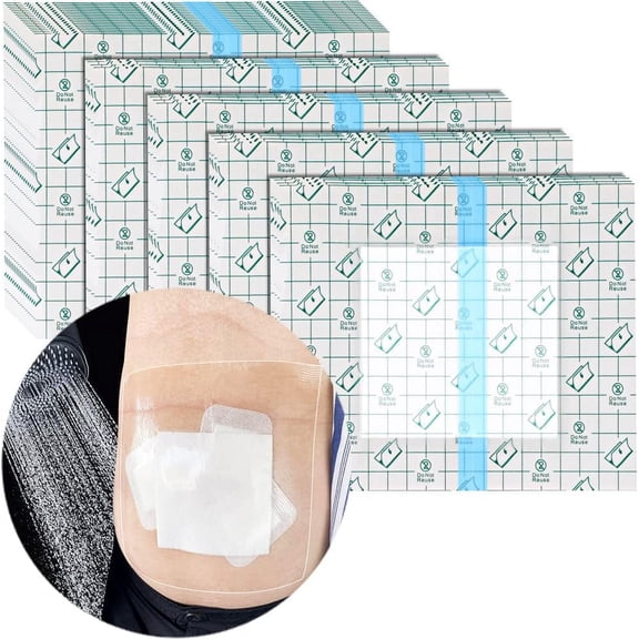 7 Pcs Waterproof Shower Cover 12"x12" with Non-Stick Center Pad for Large Port Surgery Incisions Protector Patch Transparent Film Clear Adhesive Wounds Dressing Bandage Shields