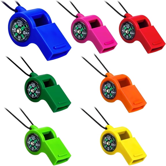 7 Pcs Whistle Compass 2 in 1 Function Combo Emergency Survival Whistles with Compass Loud Safety Plastic with Lanyard for Outdoor Hiking Camping Boating Hunting Fishing